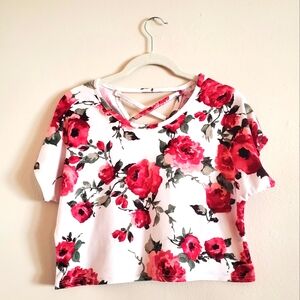 Floral White Pink Crop Top Large